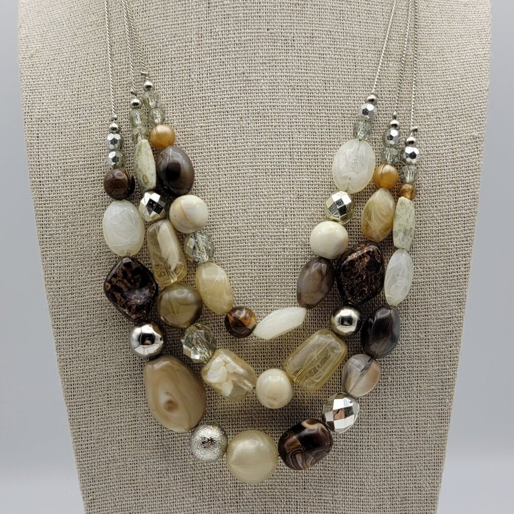 New York And Company Multicolor Lucite Faux-Gem Beaded Layered Necklace 21.5 In